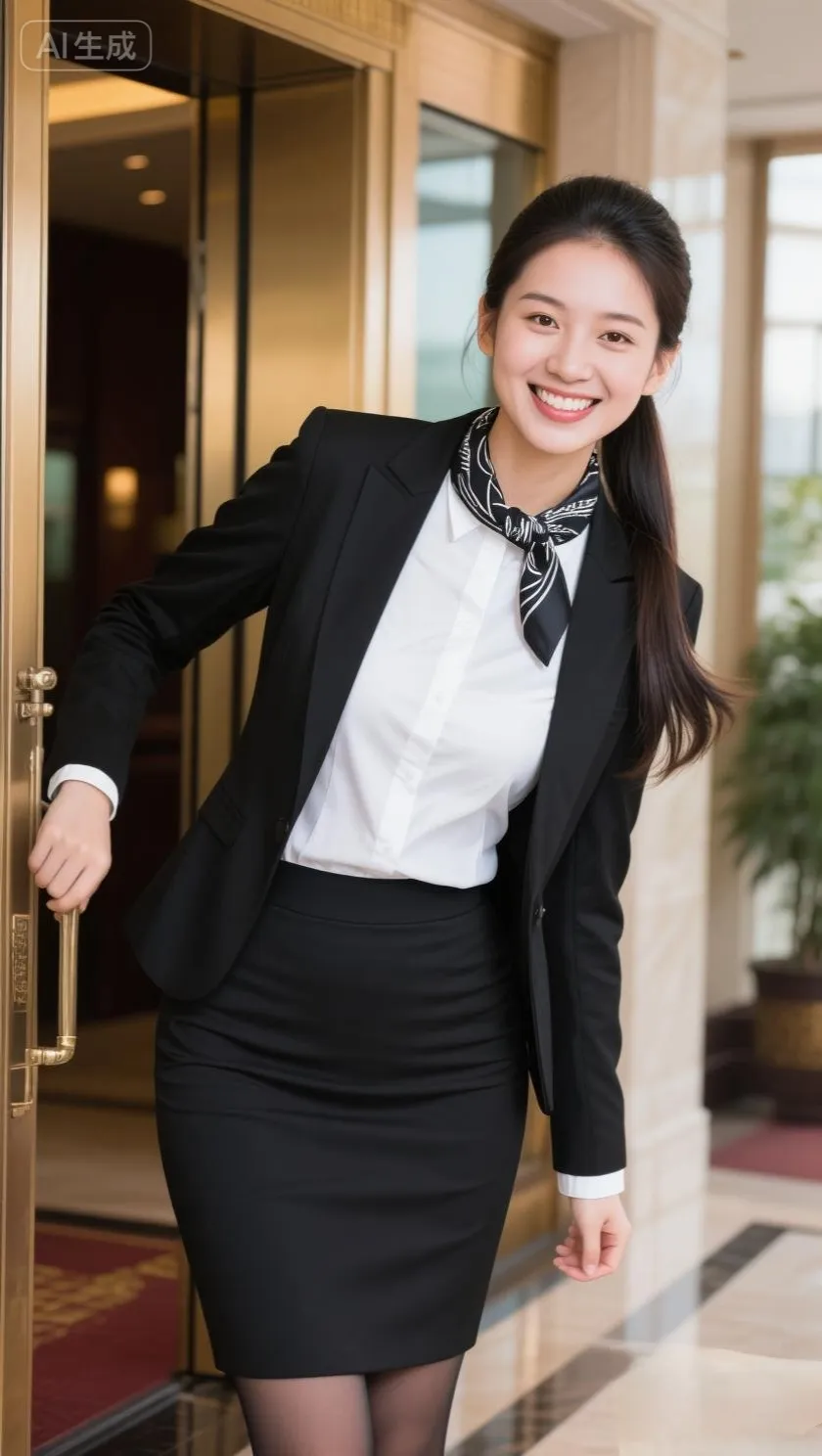 面带微笑的制服美女，亮丽的风景线