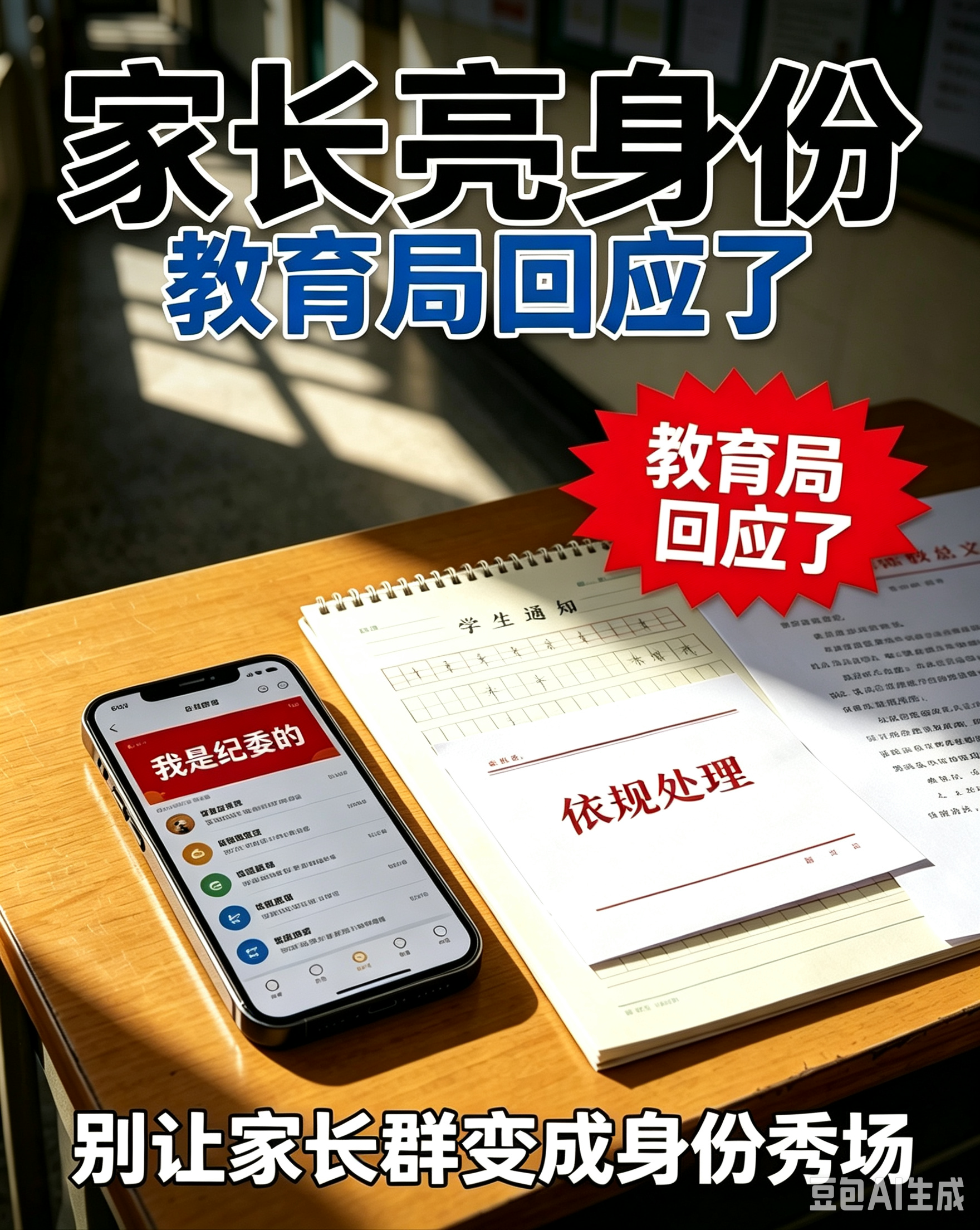 家长亮身份、学校急回应：真正离谱的不是身份，而是群里的权力感
我是飞说不可，今儿咱们聊聊这事。最近 “教育局回应家长晒纪委身份” 一事引发热议，评论区吵得很厉害：有人说家长不该把工作身份带进学校，有人说学校回应太快、太怕事，也有人反问 —— 如果换个普通家长说同样的话，会不会也被这样重视？说实话，这