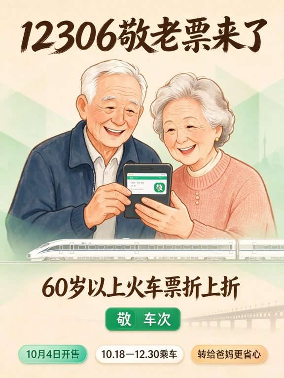转给爸妈！12306 敬老车次，买车票 9 折