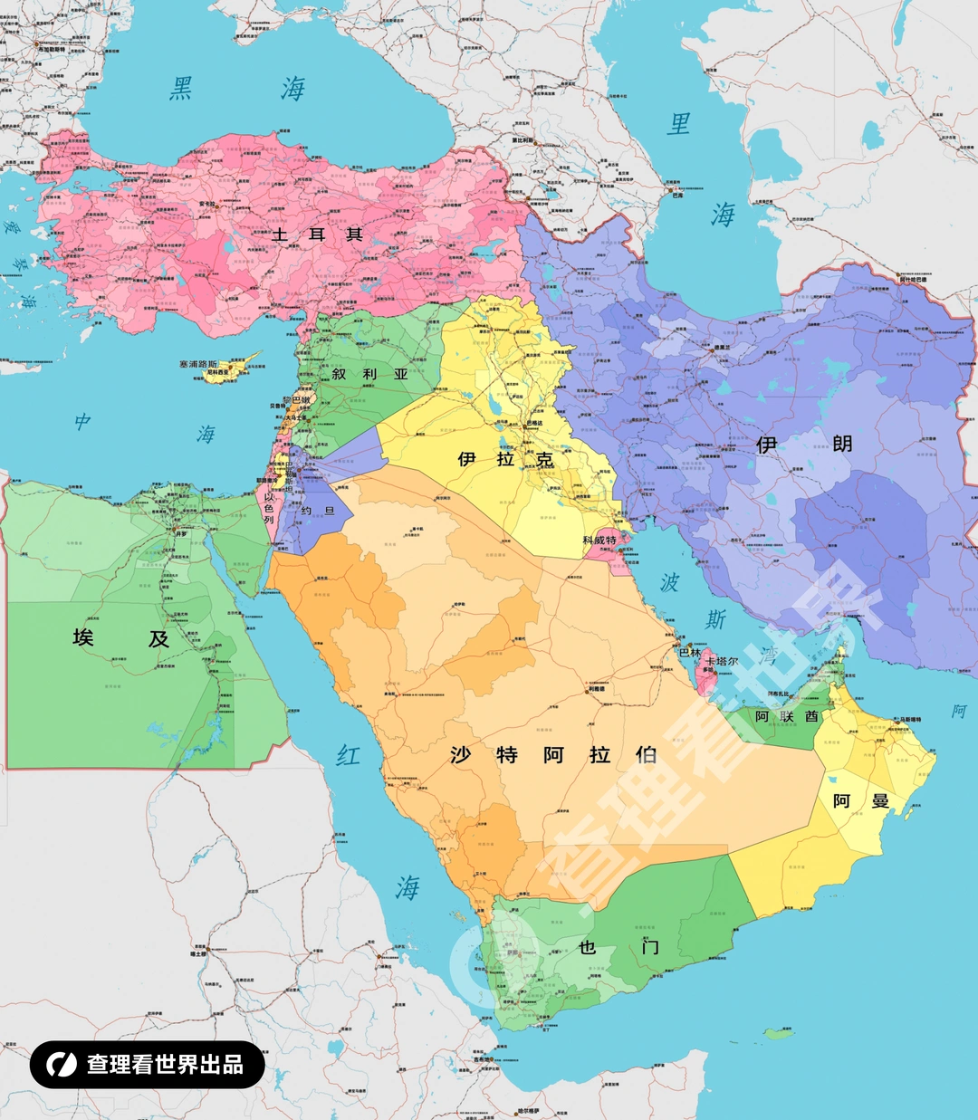 原创：高清电子版中东行政区地图