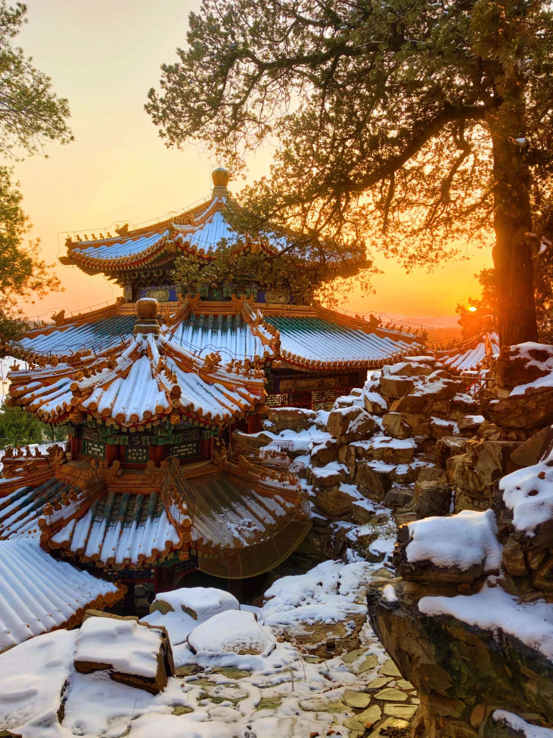 live3.5此刻的颐和园‼️雪景夕阳的含金量