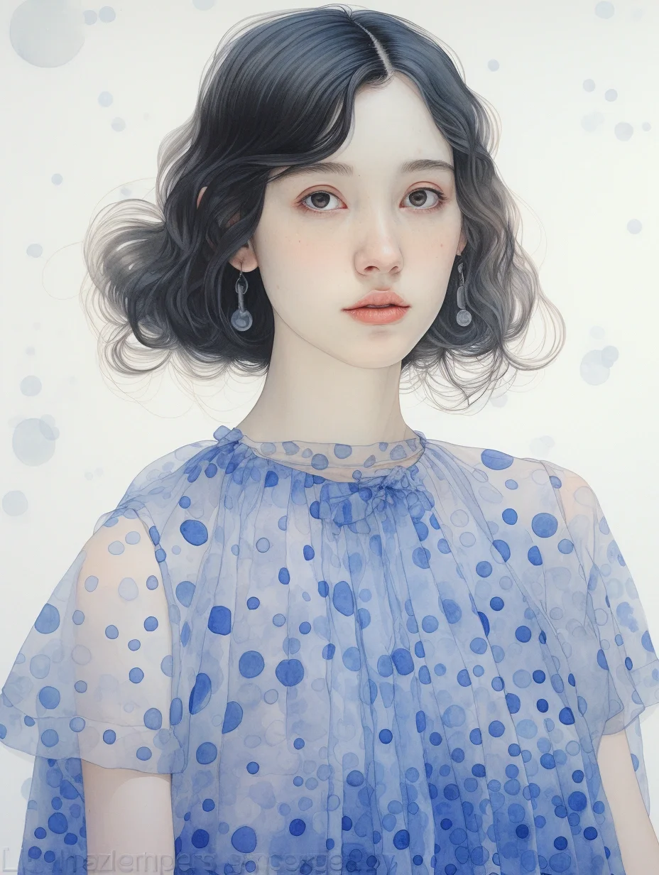 AI水彩：穿波点薄沙裙的女孩