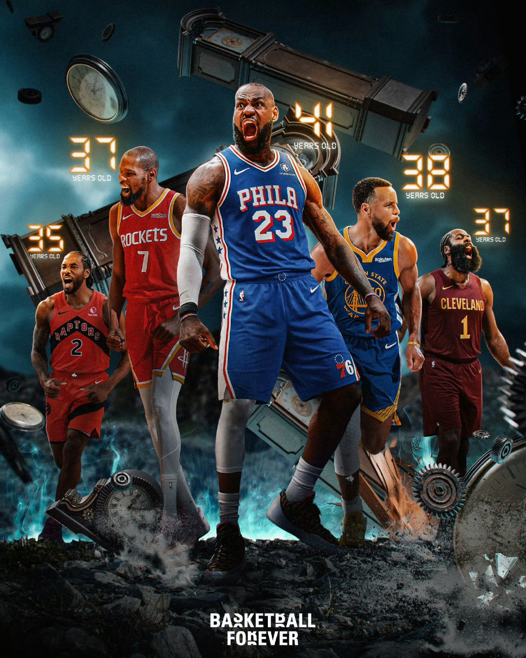NBA现役老五绝！[并不简单]詹姆斯41岁！库里38，哈登&杜兰特37，伦纳德也35了…… ​