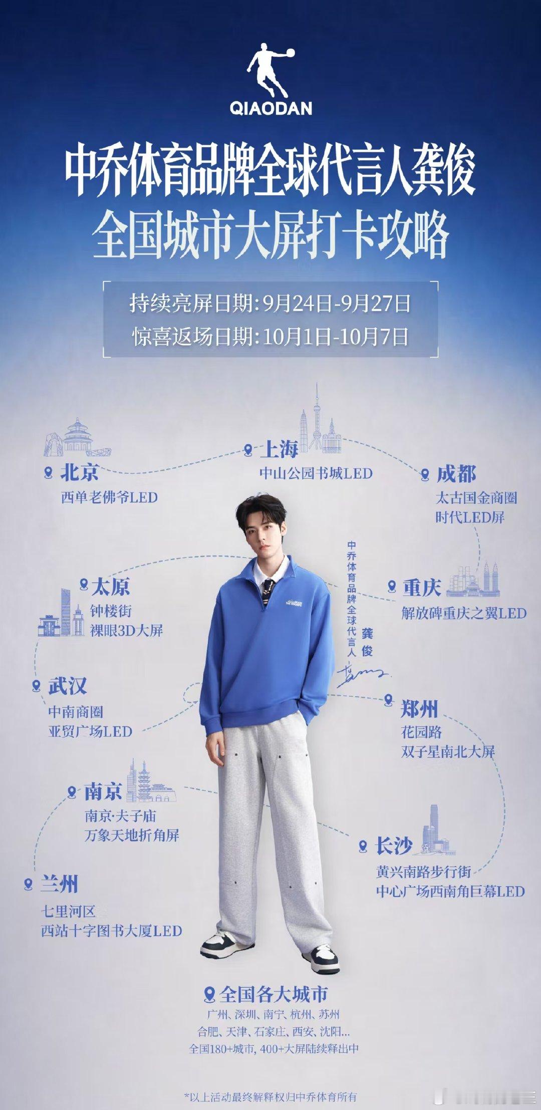 龚俊中乔体育的十城大屏来了！
十座城市同步亮屏，国庆还有返场。全国还有四百多块大屏陆续上线！
这是要被龚俊包围的节奏啊
[笑cry]这段时间感觉龚俊就没从大屏上下来过
#龚俊中乔体育品牌全球代言人# #龚俊新代言官宣好有腔调# ​