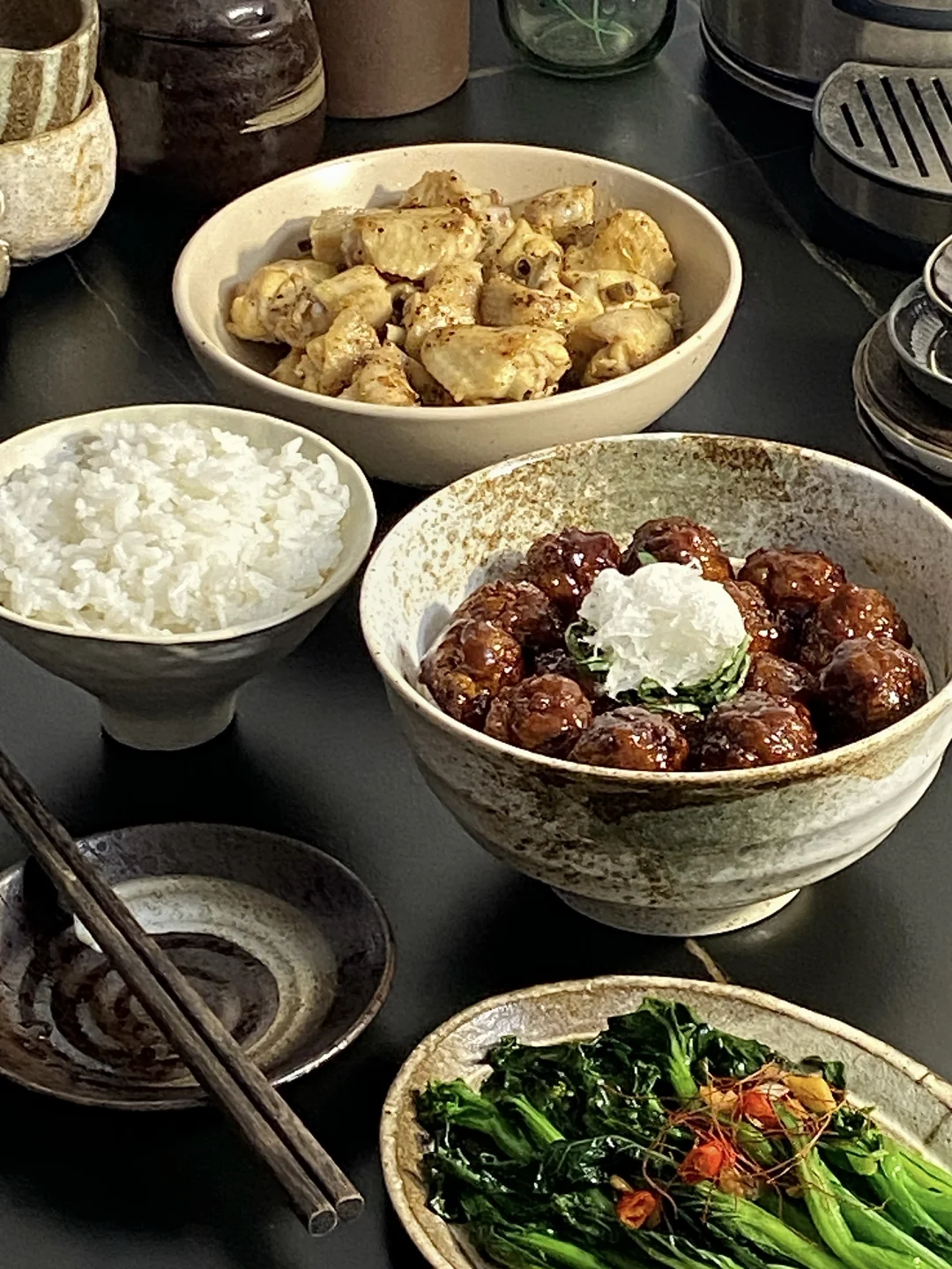 家常菜谱📜照烧丸子 干煎鸡翅 清炒油菜花🥢