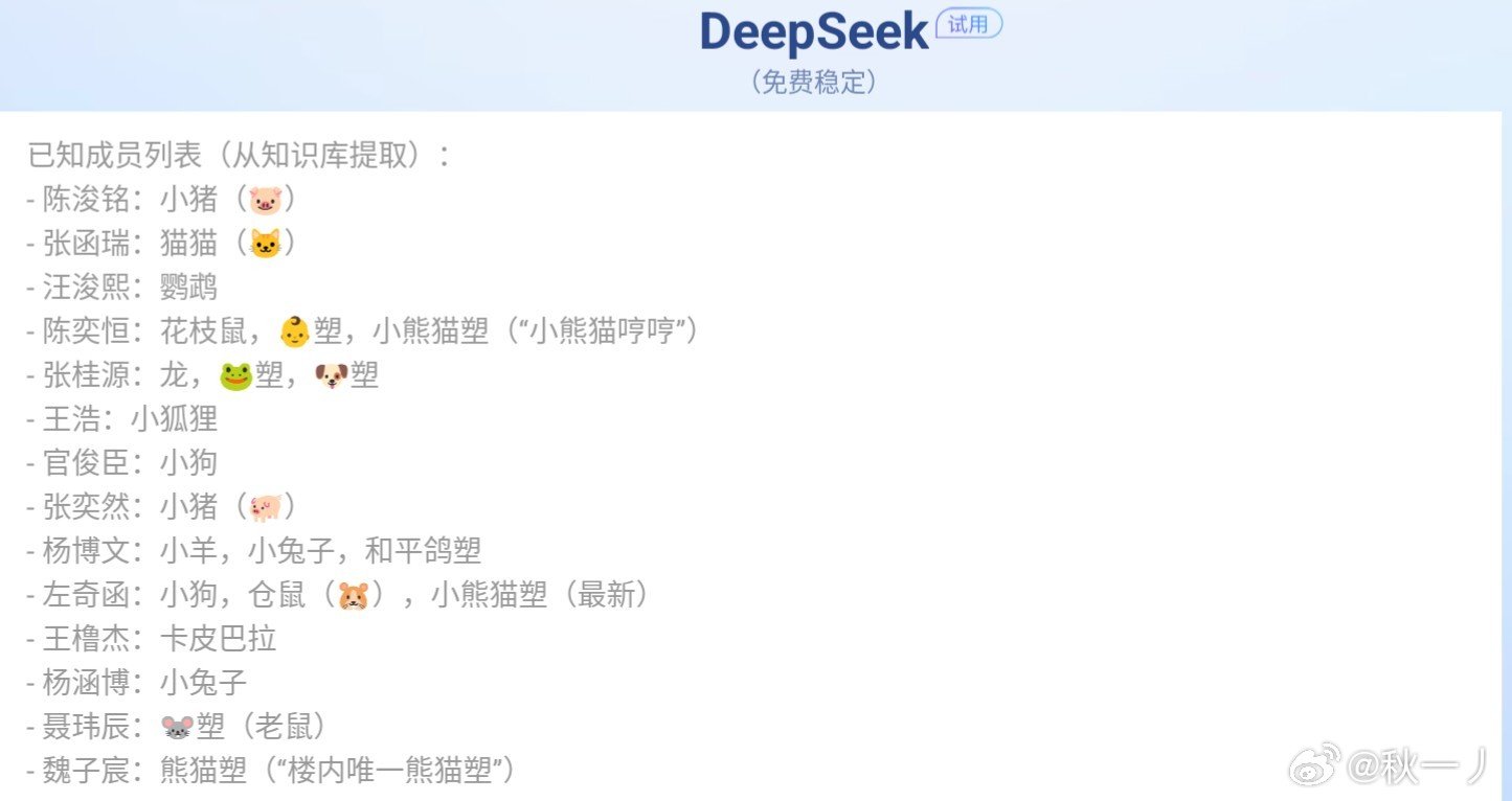 DeepSeek，好客观的动物塑 ​