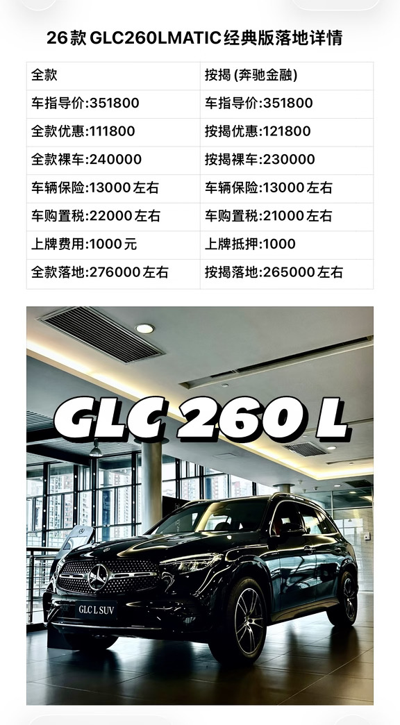 26款奔驰GLC本月最新帮提落地详情