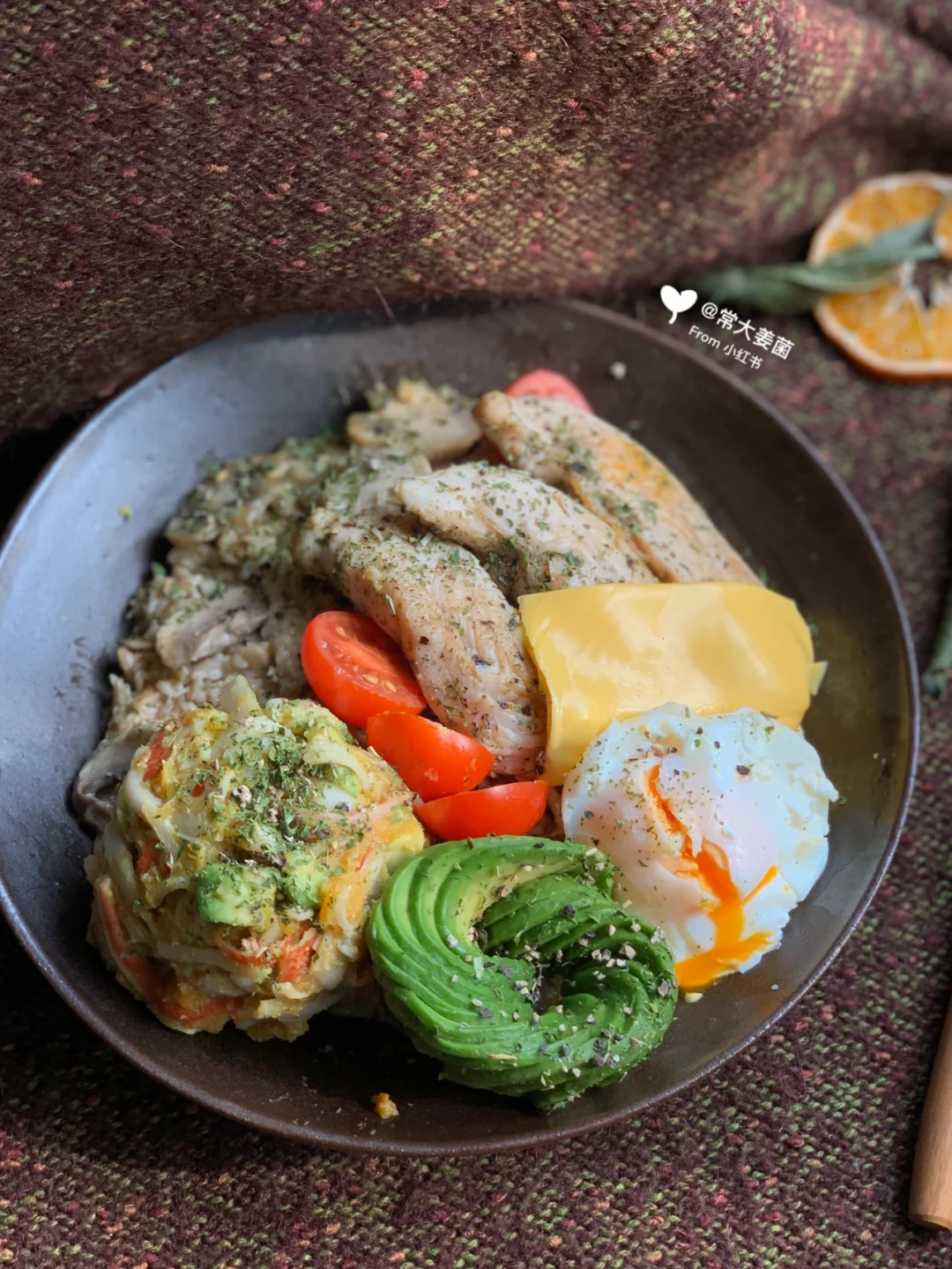 蘑菇豆乳鸡胸肉燕麦饭🐥🥑🧀🍄