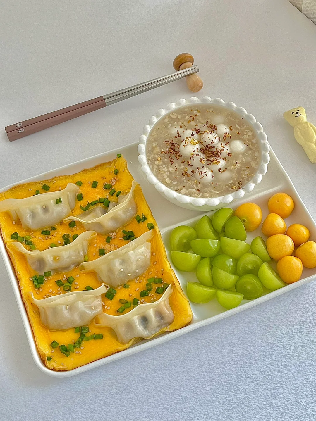 ️☀️中式早餐分享｜抱蛋煎饺🥟｜燕麦丸子粥