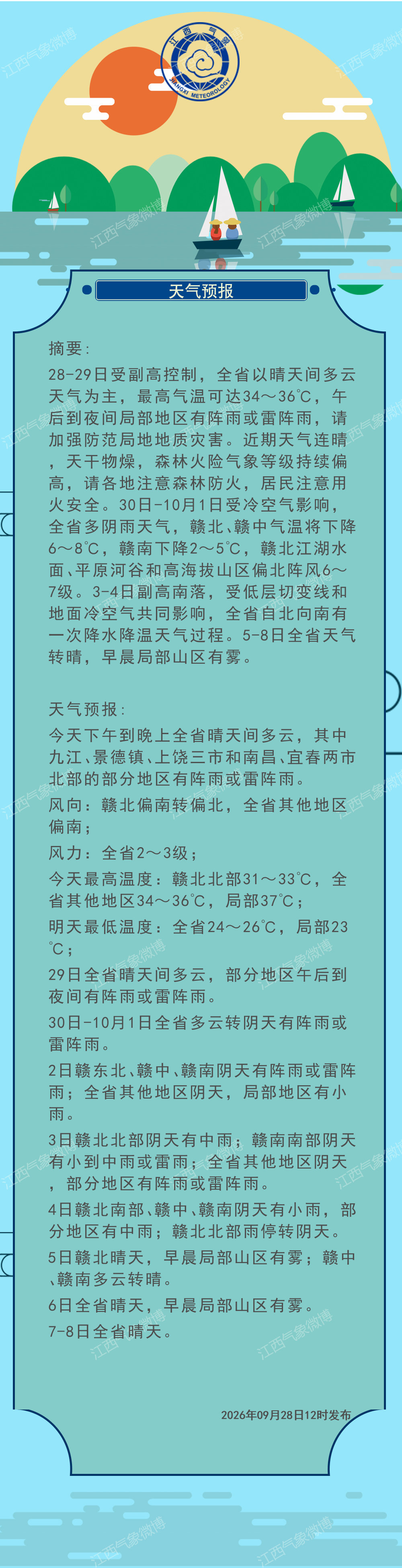 江西天气: 中午天气预报 ​