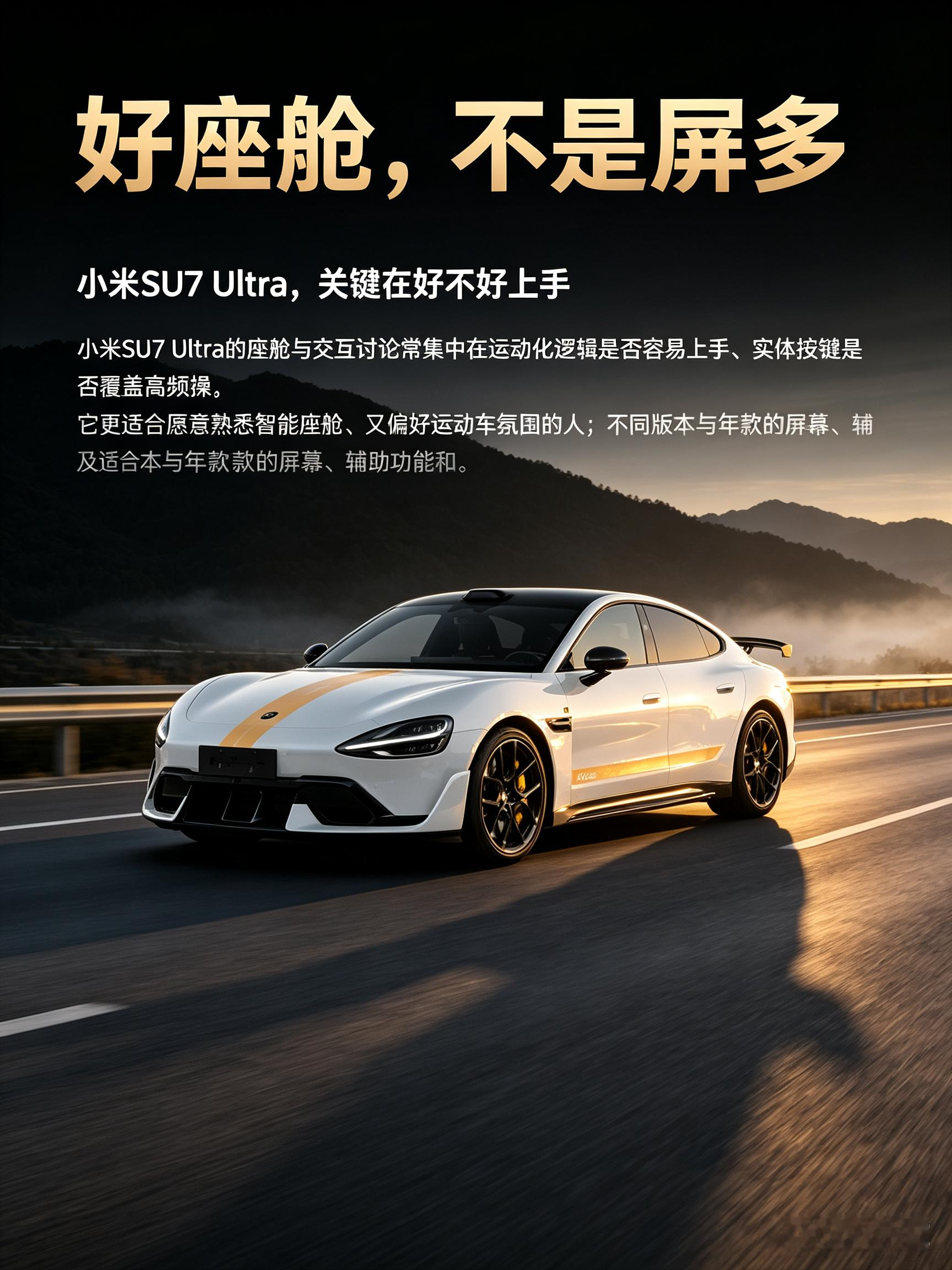 小米SU7 Ultra的座舱科技感很强，大部分操作都集成在大屏里，语音响应也挺顺手。不过很多功能都要在屏幕里点，刚上手得花点时间熟悉。整体座舱偏向运动风格，包裹感不错。如果平时习惯实体按键的话，刚开始会有点不习惯，最好亲自坐进去体验下这套交互逻辑。【来自懂车帝车友圈】