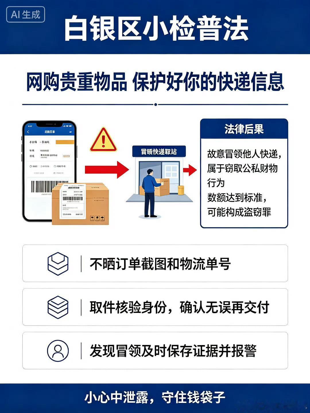 #菏小法提醒您#  ：网购贵重物品切勿随意在网络晒订单、泄露物流单号。本案中不法分子获取单号后，雇佣人员冒领包裹，故意冒领他人快递属于窃取公私财物的行为，数额达到标准，将触犯刑法，构成盗窃罪，要承担刑事责任。#女子买iPhone18Pro被5名骑手冒领快递##白银区小检# 提醒大家，网购商品，不要在 ​