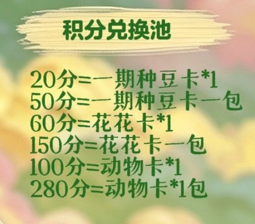 #刘浩存周边中转站[超话]# 
问问种豆得豆的兑换规则，比如我最后60分，兑换方式是以下哪一种呀：
1.只能兑换60分那一档。
2.20和50和60三个档对应的卡都有这种叠加式的。
3.可以选择兑换60分的或者3个20分的 ​