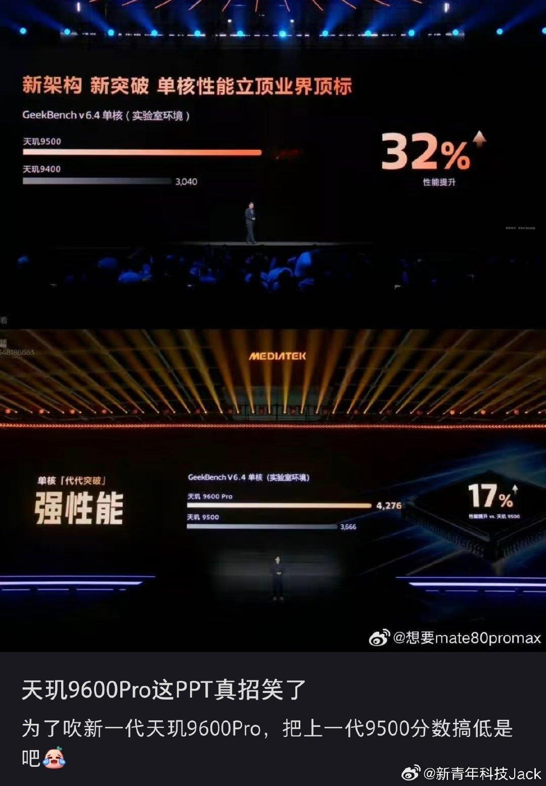 天玑9600Pro这PPT真招笑了，为了吹新一代天玑9600Pro，把上一代9500分数搞低是吧[泪奔] ​