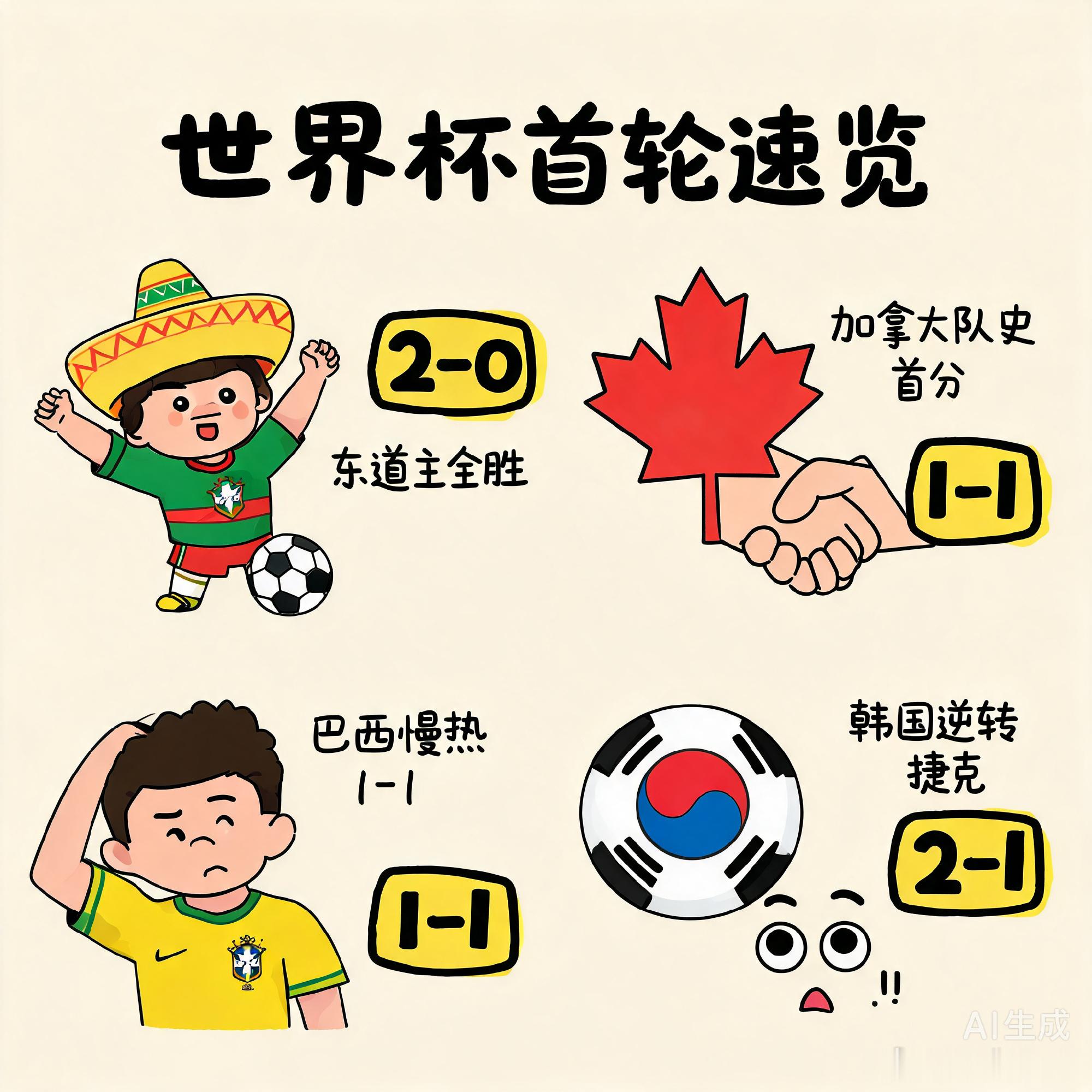 首轮打完，这届世界杯的剧本有点意思。  三个东道主墨西哥、美国、加拿大...