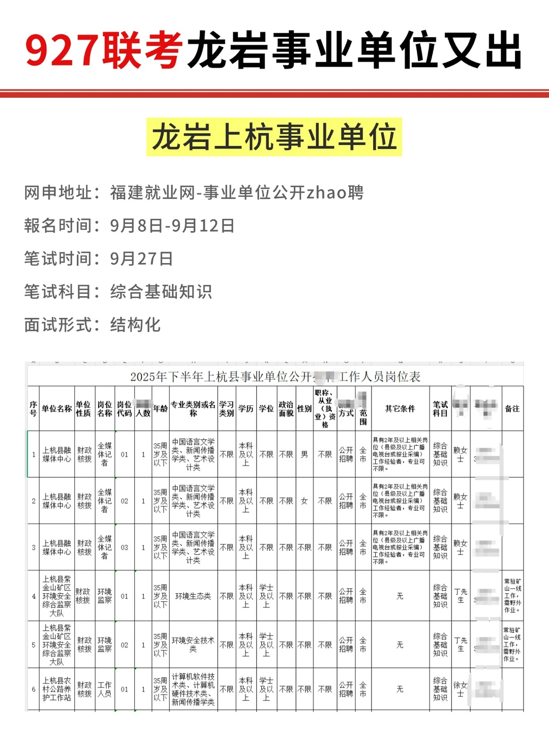 福建事业单位927联考又出公告了！