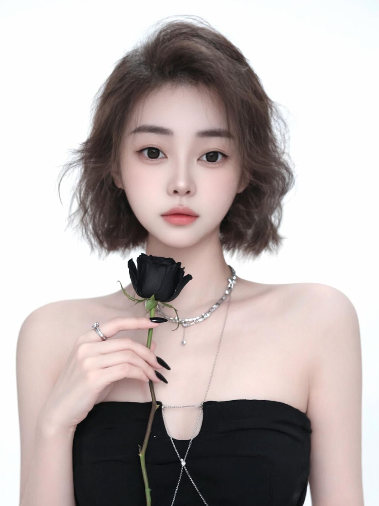 黑玫瑰与银链的碰撞，暗黑系写真新尝试。🌹✨