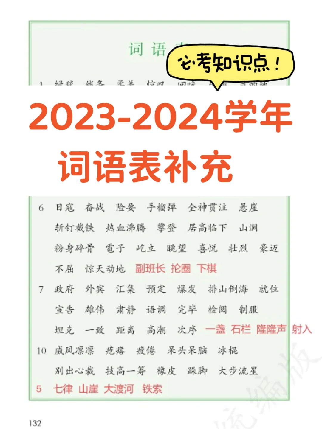 🔥2023-2024新学年|六上词语表补充|速收藏