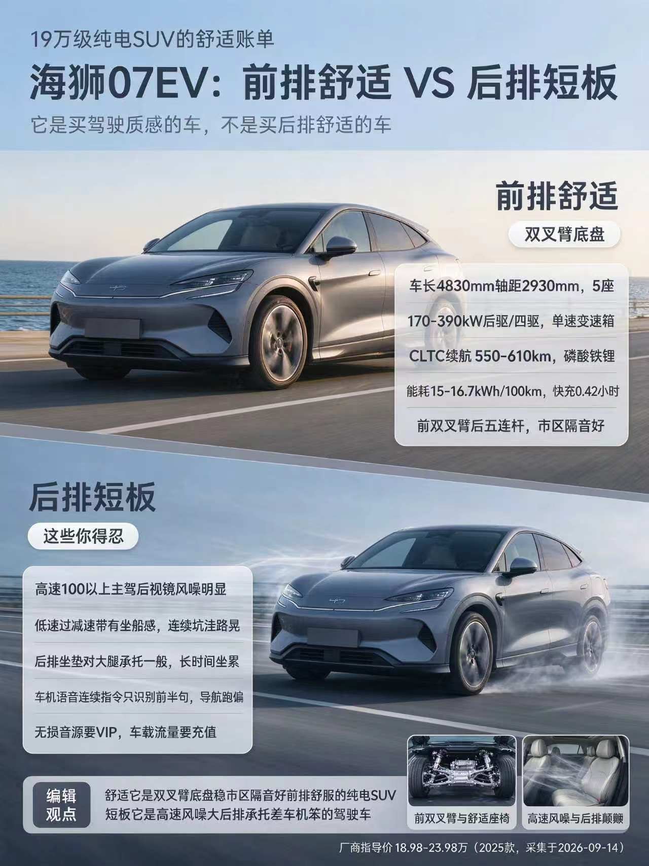 海狮07EV：前排是享受，后排是凑合