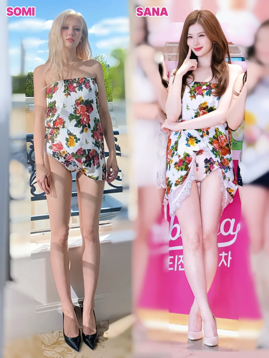 Somi、SANA同一件碎花裙穿出两种美感~