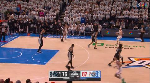 NBA 季后赛西部决赛雷霆对阵马刺BO7第五场天王山之战，最后雷霆以1...