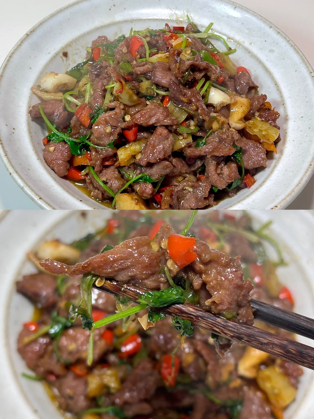 香辣过瘾的小炒黄牛肉 饭张力拉满了