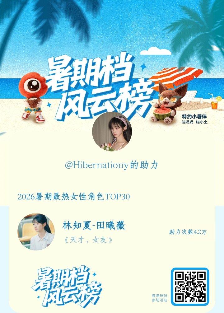 【暑期档风云榜】活动进行中，快来助力她成为今夏最热！#2026暑期最热女性角色# ​
