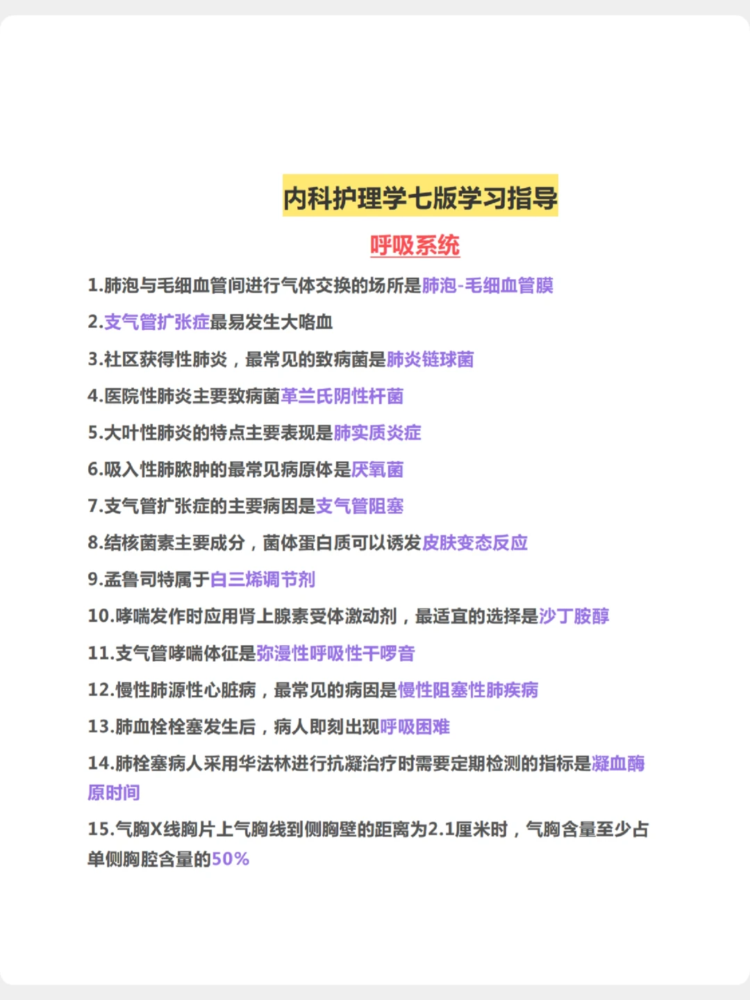 内科护理学第七版学习指导选择题整理