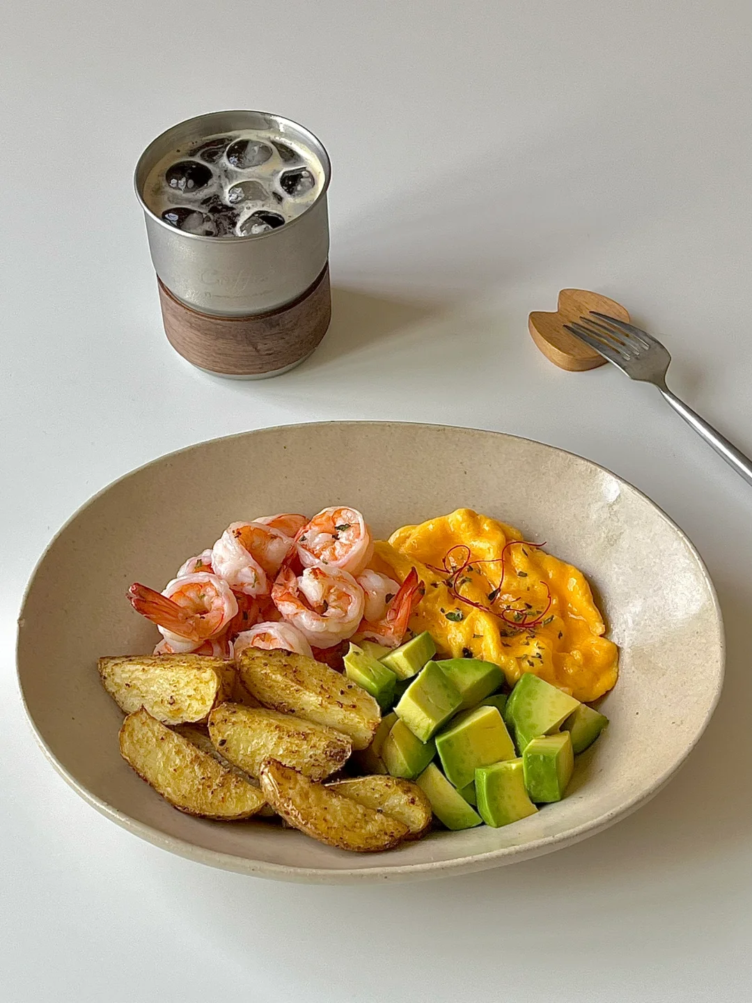 ☀️工作日早餐｜烤土豆🥔煎虾仁🍤滑蛋沙拉🥗
