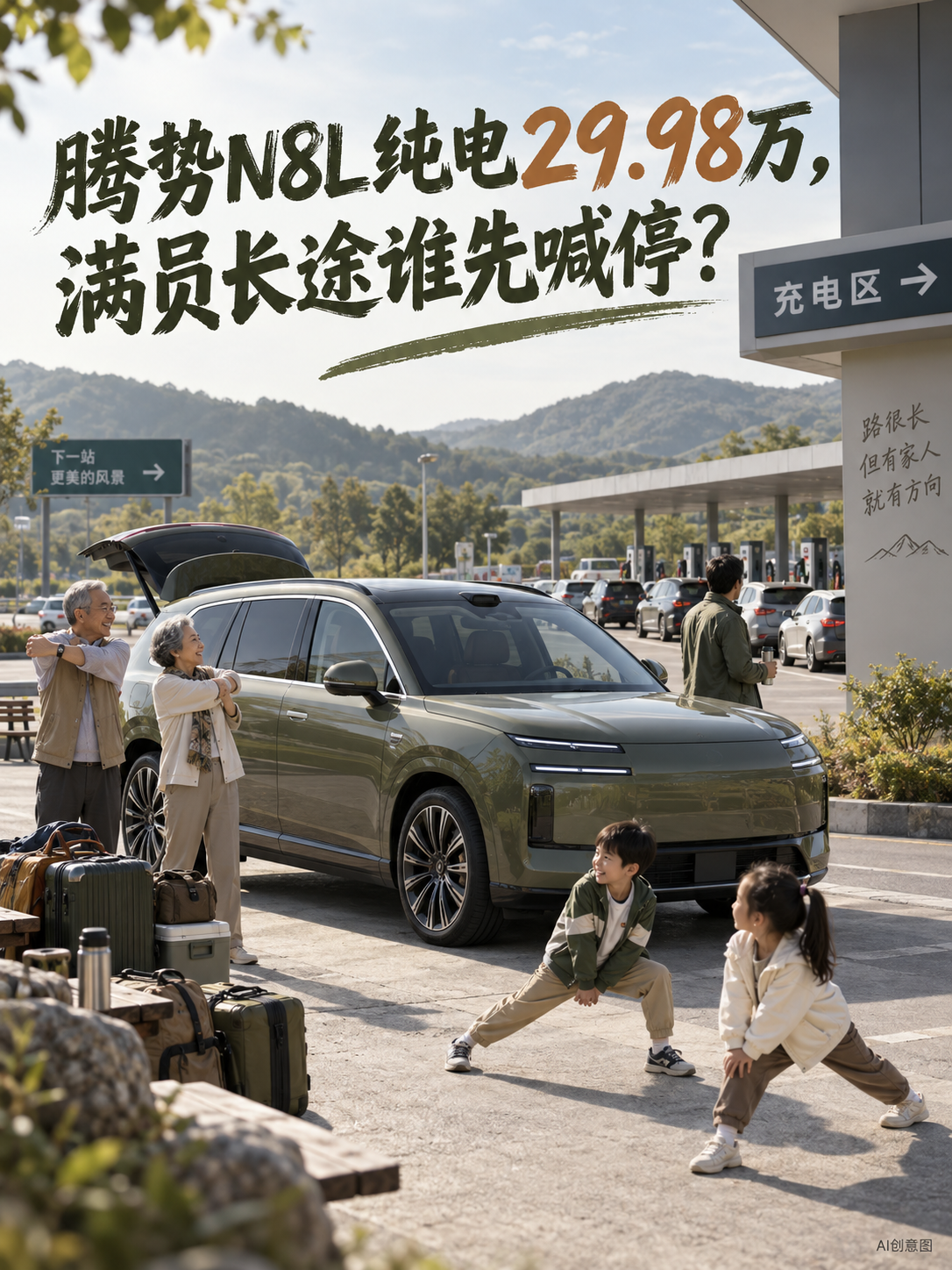 腾势N8L纯电29.98万起，六座车跑长途最怕谁喊停？
腾势N8L纯电版9月14日上市，入门指导价29.98万元，采用六座布局。官方给出的最长CLTC续航是960公里，但一家六口出行，补能时间往往还得跟孩子、老人和行李的节奏走。它能不能省心，满载实测比空车参数更能说明问题。
你家长途开六座车，通常是