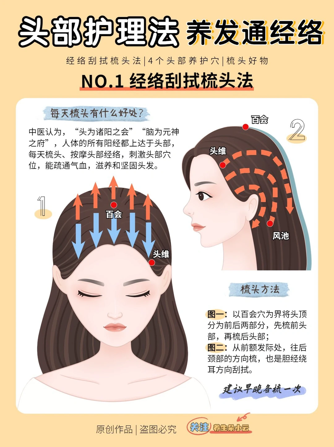 正确梳头法✅通经络，养好发👍不做脱发党✋