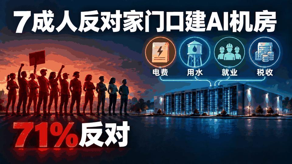 AI最大的困境之：约7成美国人反对在家门口建设AI数据中心。

AI最大的瓶颈，正在从GPU变成居民是否愿意买单。Gallup今年5月公布的调查显示，71%的美国人反对在本地建设AI数据中心，48%“强烈反对”。最新政治变化更直接：曾宣称得州是AI中心的州长，已经要求收紧监管、取消部分税收优惠，并暂停新的电 ​
