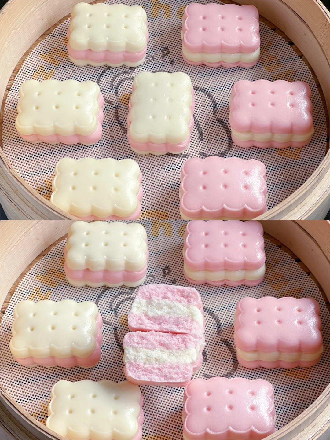 无糖无油！粉嘟嘟双色饼干馒头‼️做法巨简单～