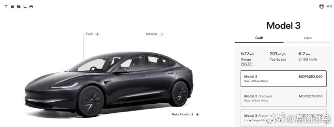 #港澳Model3比内地便宜近6万# 【特斯拉在港澳推出更平价版Model 3，起售价低至17.59万元】#港澳Model3起售价17.59万# 红星资本局8月31日消息，特斯拉官网显示，特斯拉已正式在中国港澳地区推出配置简化、售价更低的Model 3车型版本。
该款车型在中国香港的起售价为‌20.5万港元（约合人民币17.59万元） ​