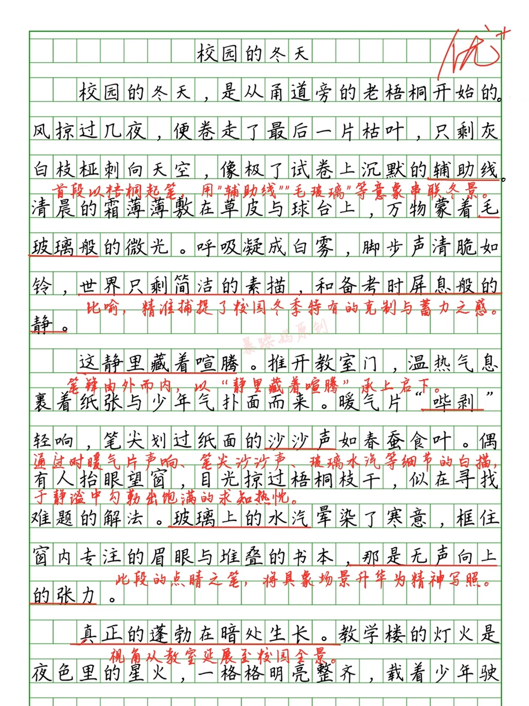 🔥优秀作文批改：《校园的冬天》