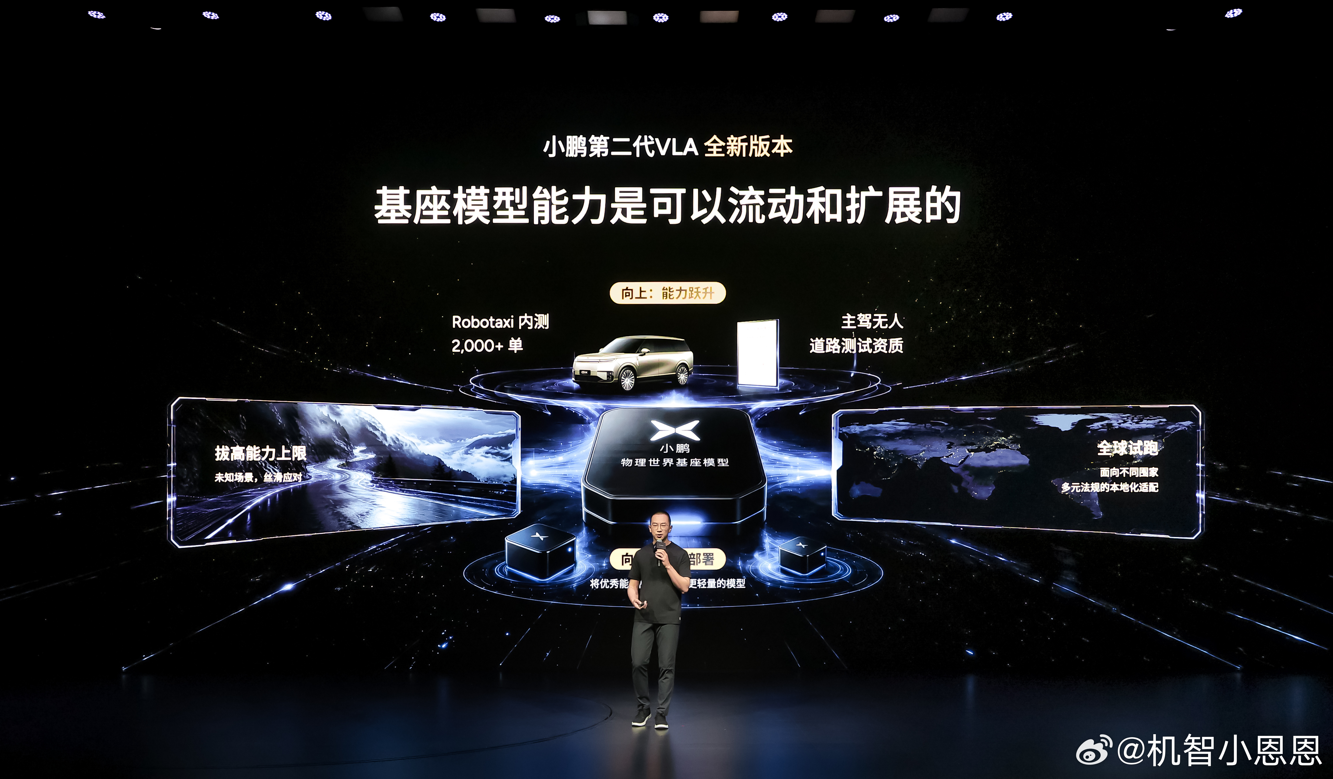 小鹏第二代VLA迎来首次模型重大升级，这次直接重构智驾底层能力，AI从感知当下升级为能记住30秒路况、预判未来6秒风险，时空建模能力大幅提升。小鹏G9L Max版首发第二代VLA蒸馏版，实测面对电动车横穿、避让路边小猫、夜间布匹市场拥堵通行，还有暴雨大曲率弯道、盲区轮胎弹出等8大复杂场景都处理得丝 ​