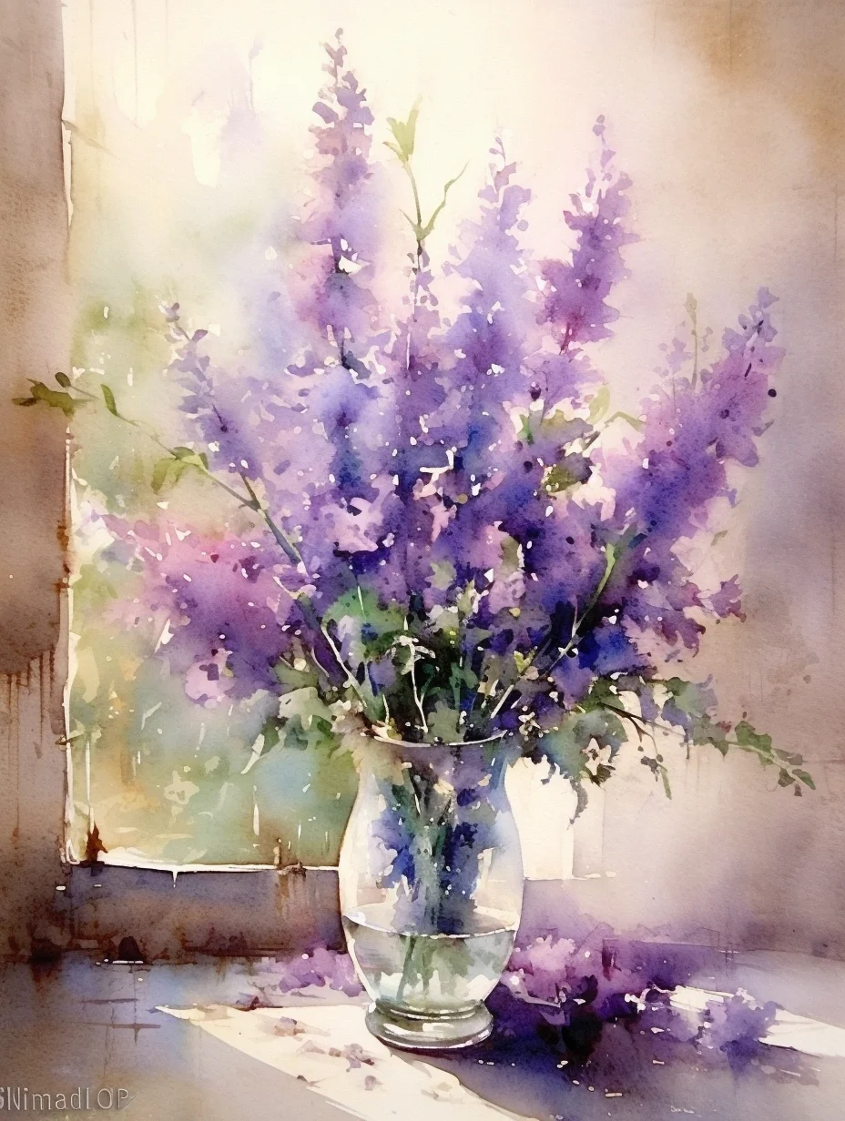 AI水彩：窗台上的花