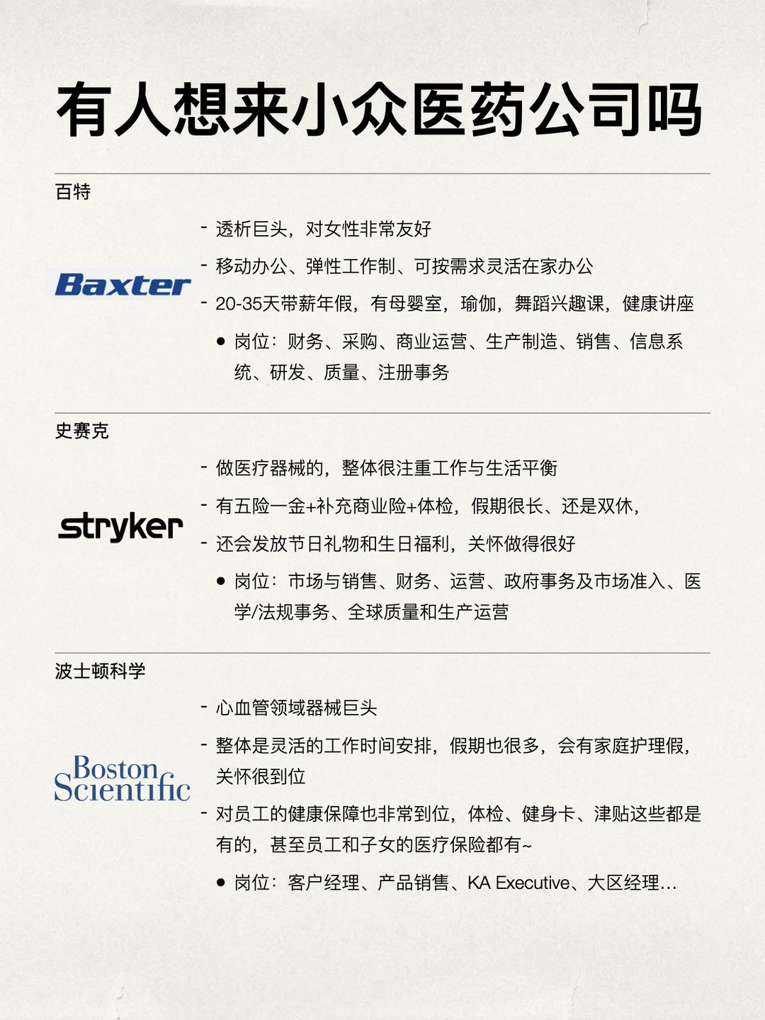 或许有人想来小众医药公司上班吗？都在捞