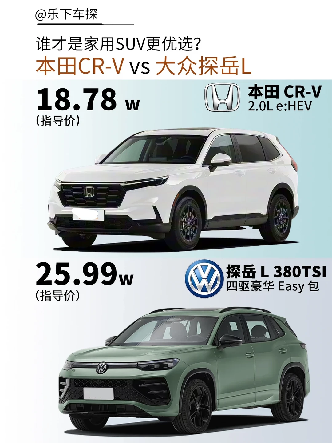 家用SUV二选一｜CR-V对比探岳L