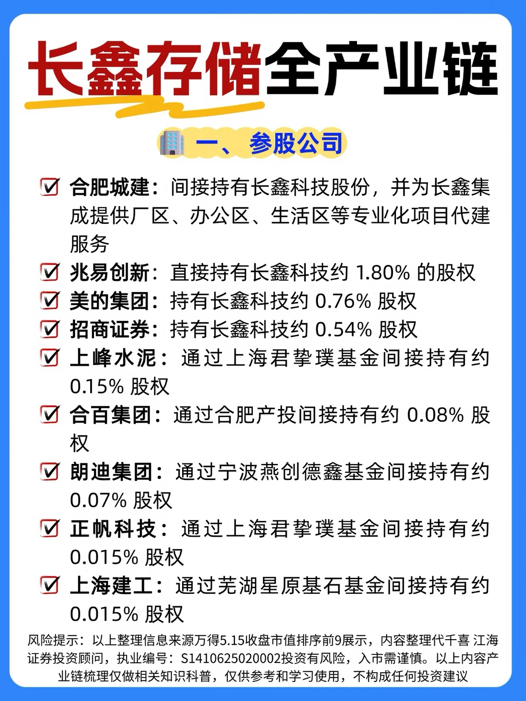 ☀️长鑫存储全产业链梳理（仅供参考）