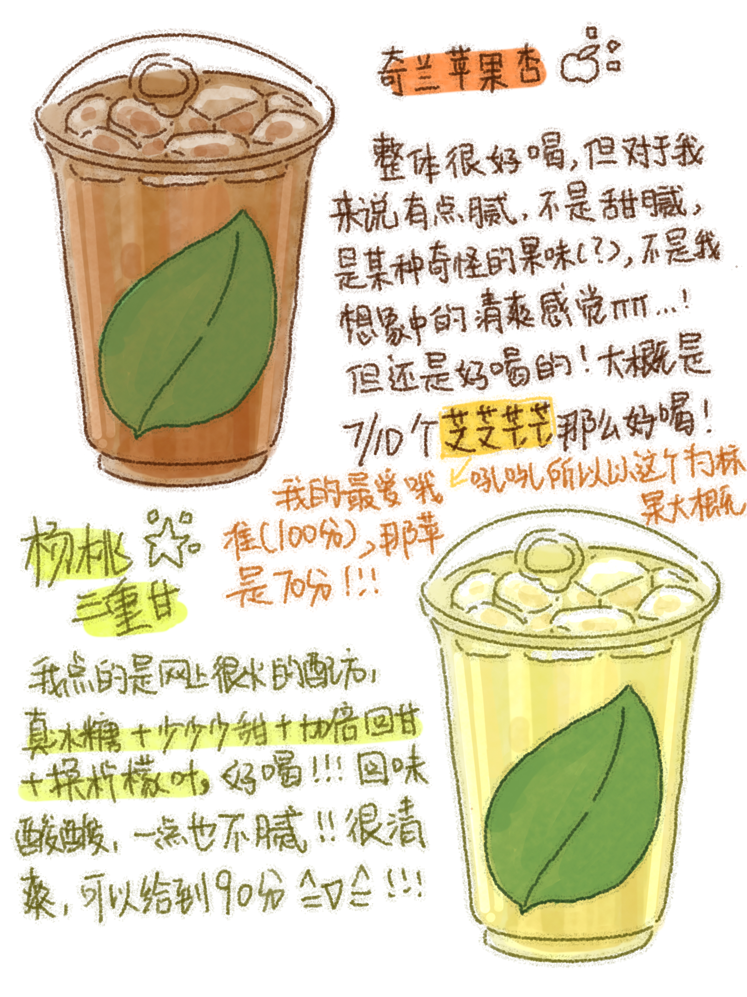 今天的早餐是两杯喜茶哼哼！我几乎没喝过喜茶除了芝芝芒芒和抹茶系列以外的果茶，对于我没喝过的的果茶领域会出现的水果产品（杏子和杨桃）一直敬而远之，今天喝了风评很好的两杯哦吼吼，非常好喝[期待]以前我一直觉得自己的小众口味，现在看来那种感觉完全是错觉，其实我是大众口味（）决定以后彻底成 ​