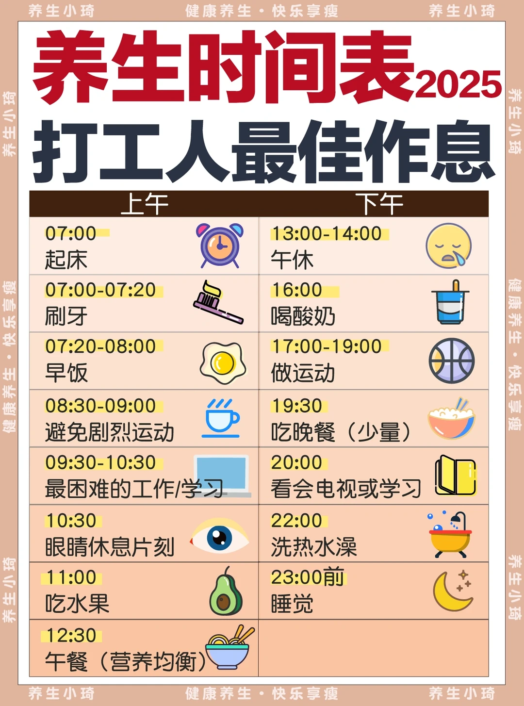 2025打工人养生时间表，拥抱健康✅
