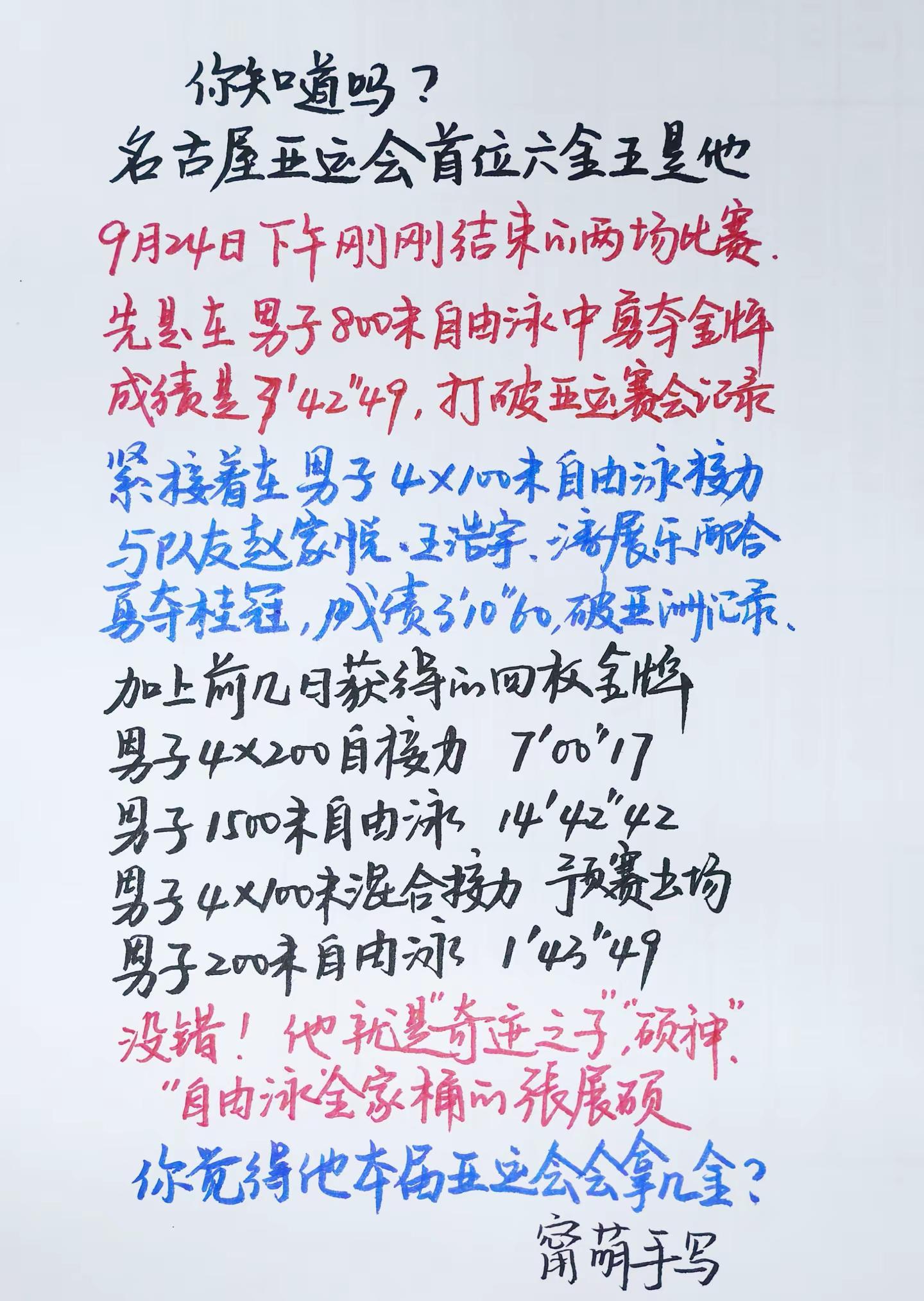 历史冷知识｜第28集名古屋亚运六金王诞生。2026名古屋亚运会 张展硕亚运会游泳永不言弃