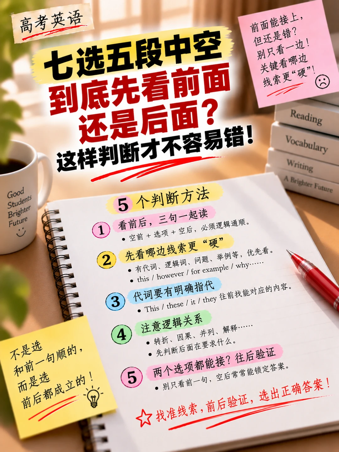 七选五段中空到底应该往前看还是往后看？