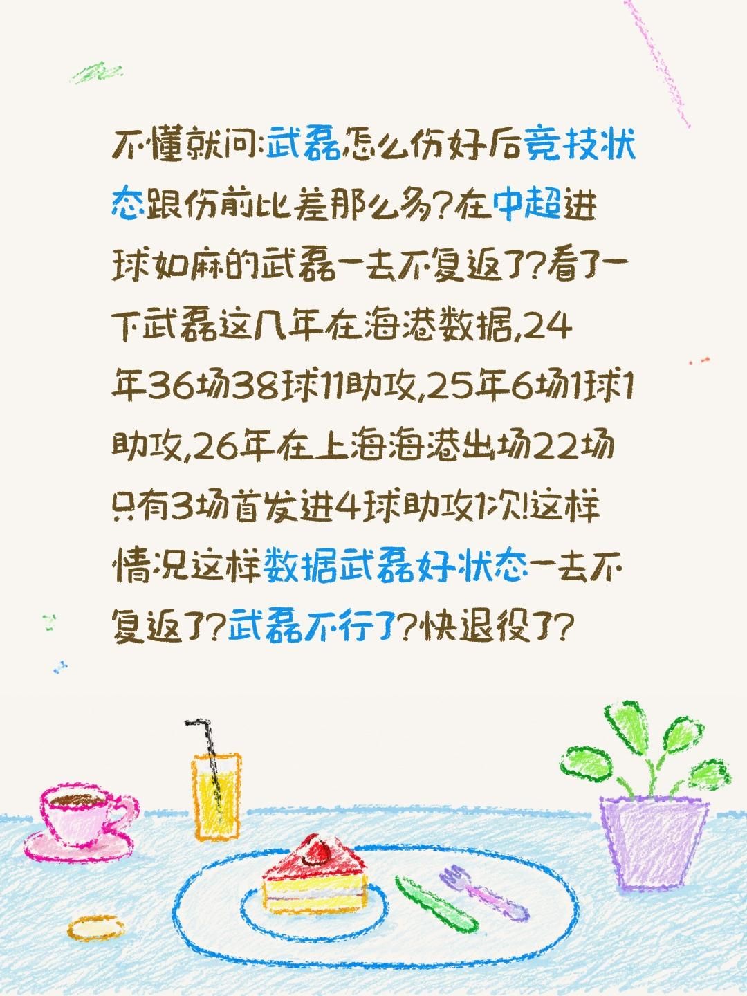 在中超进球如麻的武磊一去不复返了?不懂就问:武磊怎么伤好后竞技状态跟伤前比差那么多?在中超进球如麻的武磊一去不复返了?看了一下武磊这几年在海港数据,24年36场38球11助攻,25年6场1球1助攻,26年在上海海港出场22场只有3场首发进4球助攻1次!这样情况这样数据武磊好状态一去不复返了?武磊不行