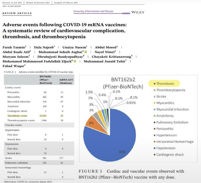 血栓（血栓形成）是新冠疫苗接种后最常见的心血管并发症。

Blood clots (thromboses) are the most common cardiovascular complication after the Covid shot.

Link: ​