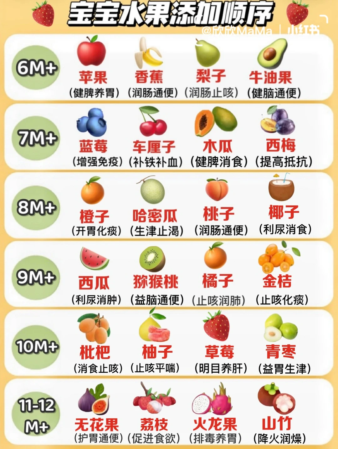 6-12宝宝水果添加顺序表‼️一目了然建议收藏