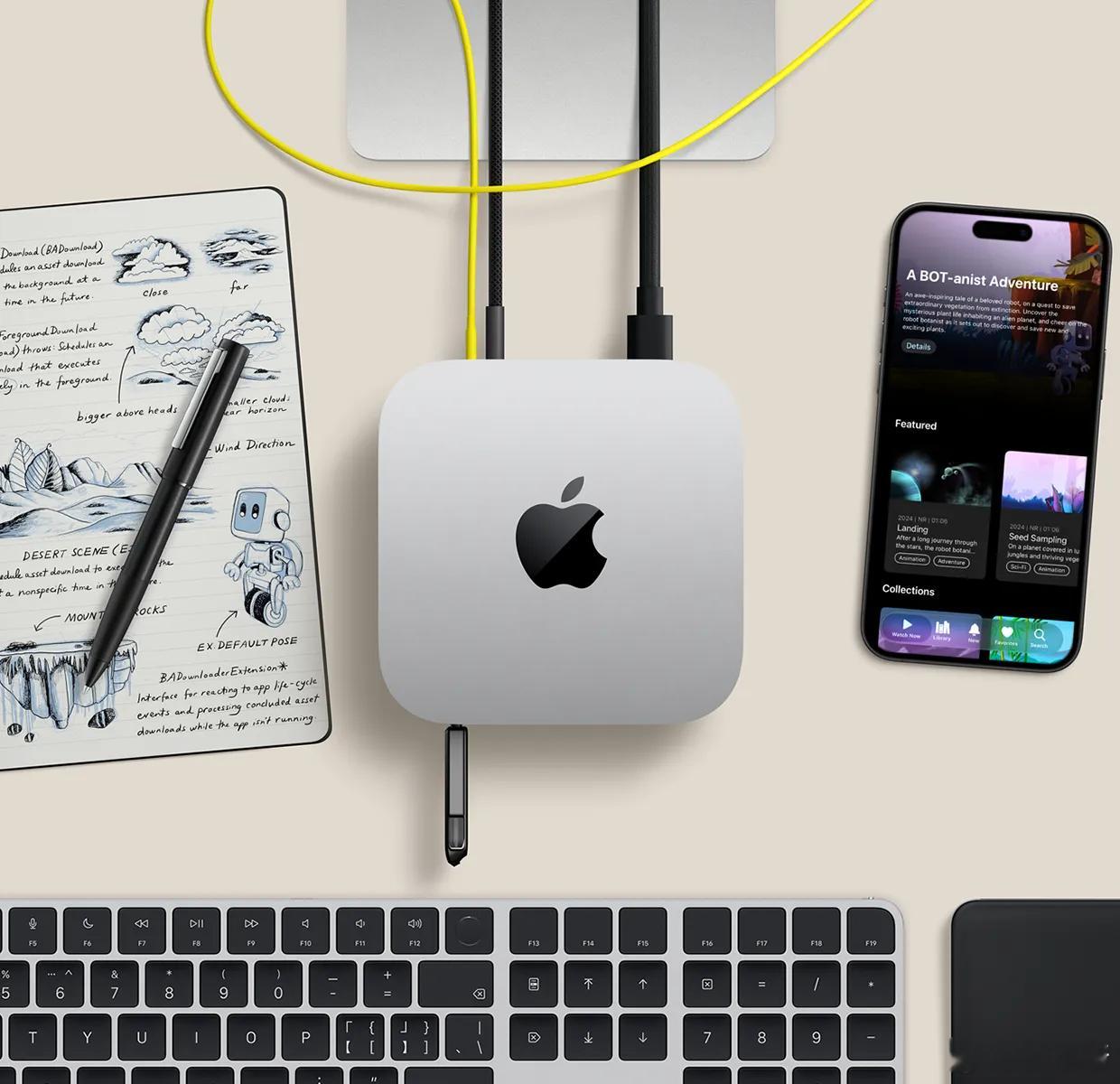 哇…第一款 Apple M6 芯片设备，竟然是 Mac mini！

机身倒是没变，依然只有 12.7cm 见方。主要是这次可选 M6 芯片或 M5 Pro 芯片。

M6 芯片：12 核 CPU + 12 核 GPU，GPU 每个核心首次加入神经网络加速器，同时配备双 16 核神经网络引擎，最高 32GB 统一内存、170GB/s 内存带宽；
按照苹果官方数据， ​
