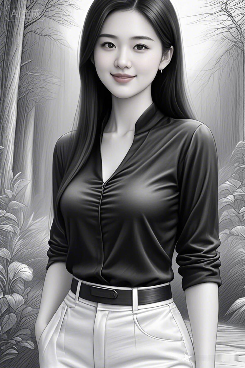 温柔黑丝衬衫，森林中的优雅女神🌳💃
