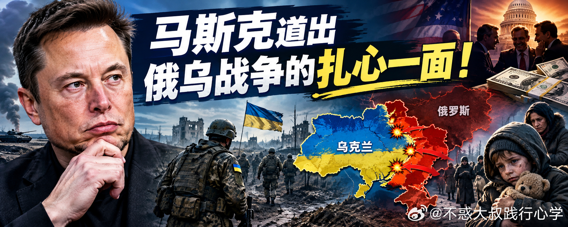 🚨 马斯克道出乌克兰国家的扎心一面！

马斯克周五发帖点出美国援助乌克兰的扎心一面，他说：
“乌克兰实际发生的事情是，精英阶层与民众之间存在巨大的利益差异。”
前者从流向乌克兰的数千亿美元中大发其财，
后者的孩子们则被征召入伍，在战壕中送命。

他点出为何有些美国政客热衷推动援助乌克兰 ​